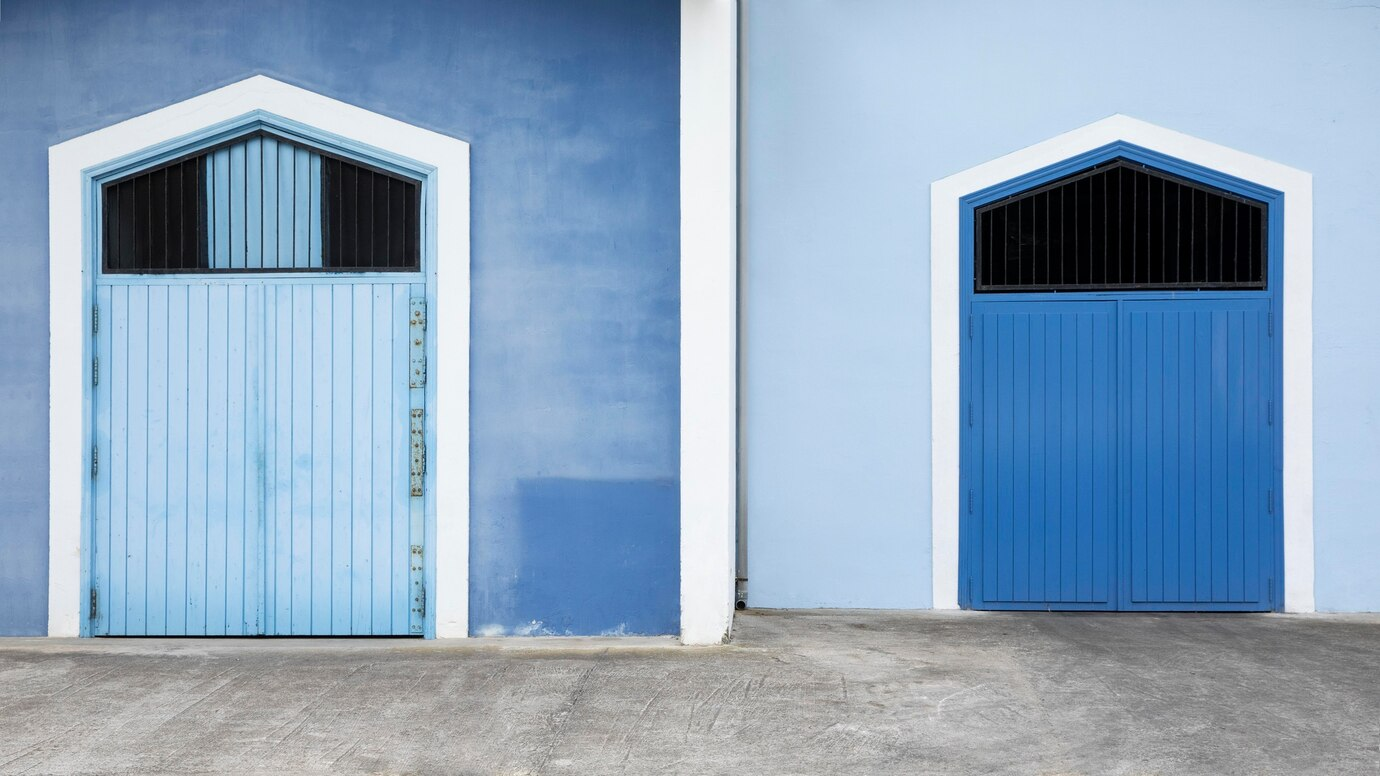 Two blue garage doors